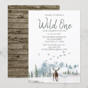 Wild One Woodland Deer Forest First Birthday Invitation