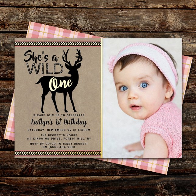 Wild One Woodland Deer Girls 1st Birthday Real (Creator Uploaded)