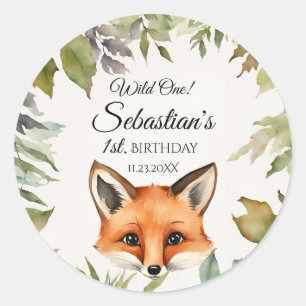 Wild One Woodland Fox Birthday Party Classic Round Sticker