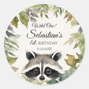 Wild One Woodland Raccoon Birthday Party Classic Round Sticker
