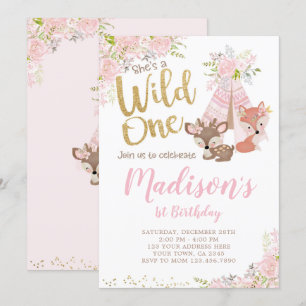 Wild One, Woodland, Tribal Invitation
