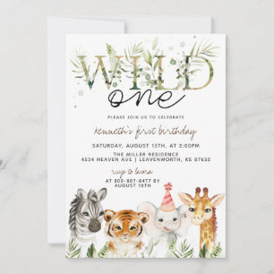 Wild One Zoo Animal Birthday Invitation