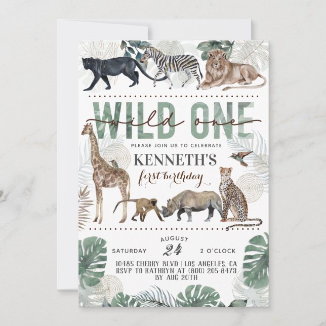 Wild One Zoo Animal Birthday Invitation (Front)