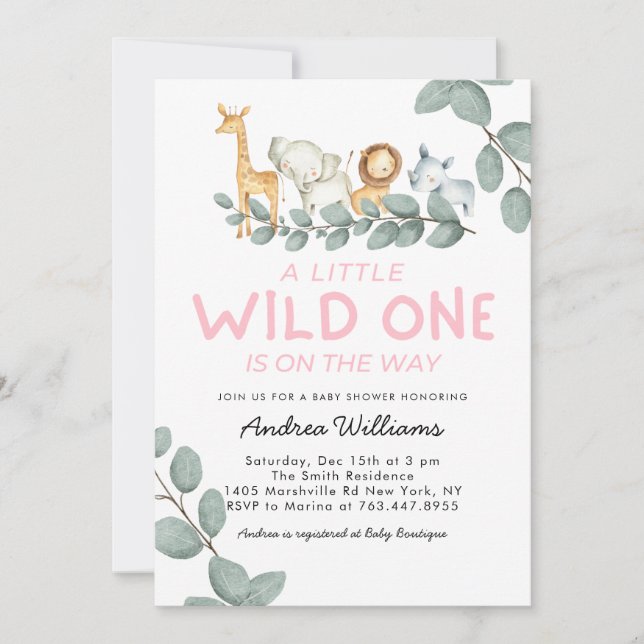 Wild One Zoo Animals Girl Baby Shower Invitation (Front)