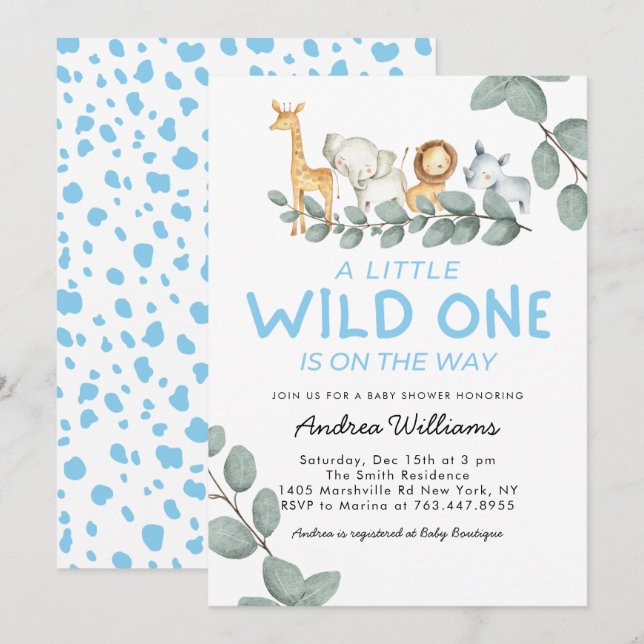 Wild One Zoo Animaux Garçon Baby shower Invitation (Devant / Derrière)
