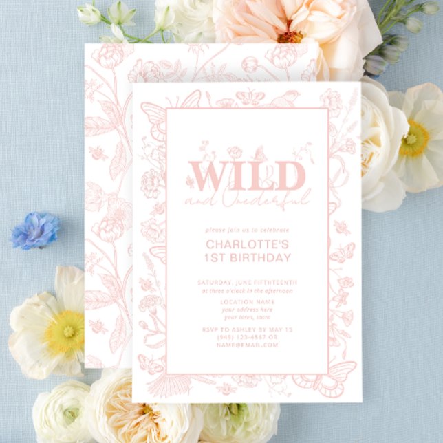 Wild & Onederful Blush Pink Floral 1st Birthday Invitation (1st Birthday Invitation)