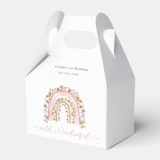 Wild & Onederful Wildflower Rainbow 1st Birthday Favor Box (Front Side)