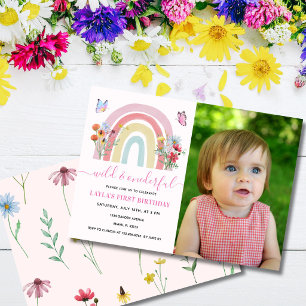 Wild & Onederful Wildflower Rainbow  1st Photo Invitation