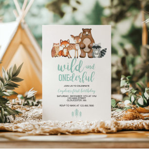 Wild Onederful Woodland Animal First Birthday Invitation