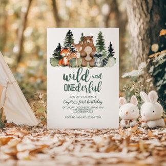 Wild Onederful Woodland Animal First Birthday Invitation