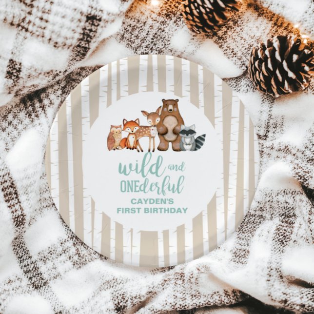 Wild Onederful Woodland Animal First Birthday Pape Paper Plate (Creator Uploaded)