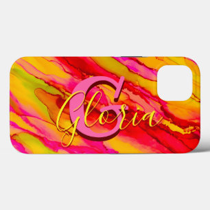 Wild Orange and Fuscia Alcohol Ink iPhone 13 Case