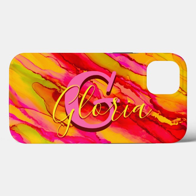 Wild Orange and Fuscia Alcohol Ink Case-Mate iPhone Case (Back (Horizontal))