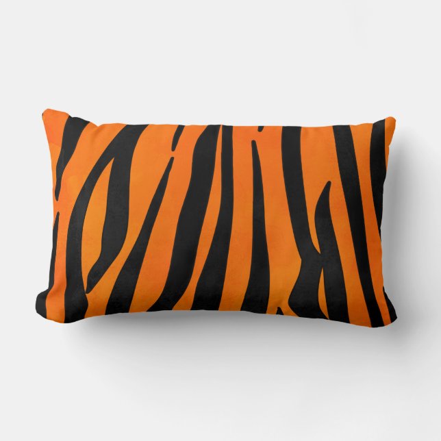 Wild Orange Black Tiger Stripes Animal Print Lumbar Pillow (Front)