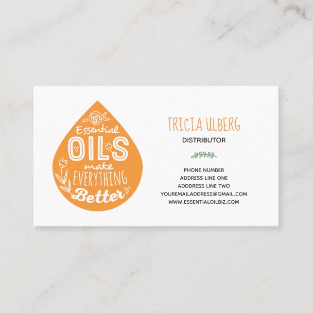 Wild Orange Essential Oil Drop Business Card (Front)