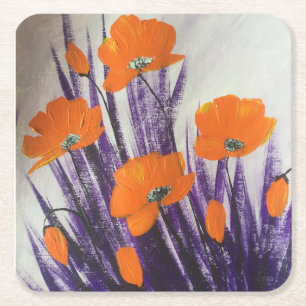 Wild orange poppies  square paper coaster