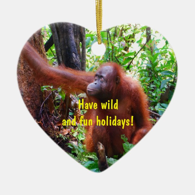 Wild Orangutan Holiday Ceramic Ornament (Front)