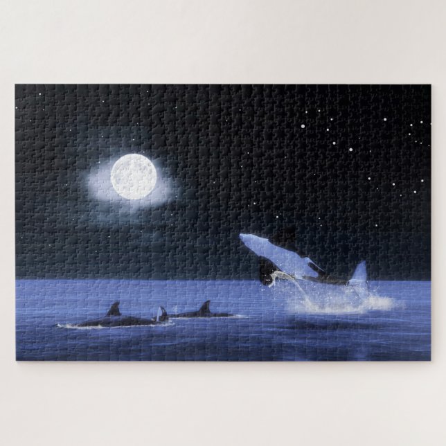Wild Orcas Moonlight Swim Jigsaw Puzzle (Horizontal)