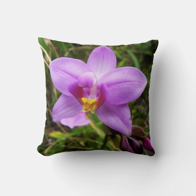 Wild Orchid Purple Tropical Flower Throw Pillow (Front)