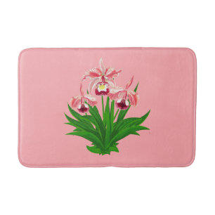 Wild Orchids - Coral Pink Orchids and Foliage Bath Mat