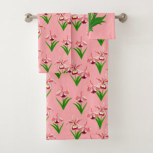 Wild Orchids - Coral Pink Orchids and Foliage  Bath Towel Set