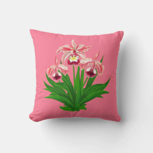Wild Orchids - Coral Pink Orchids and Foliage  Throw Pillow