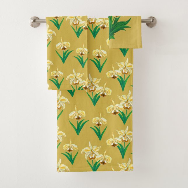 Wild Orchids - Golden Yellow Orchids and Foliage  Bath Towel Set (Insitu)
