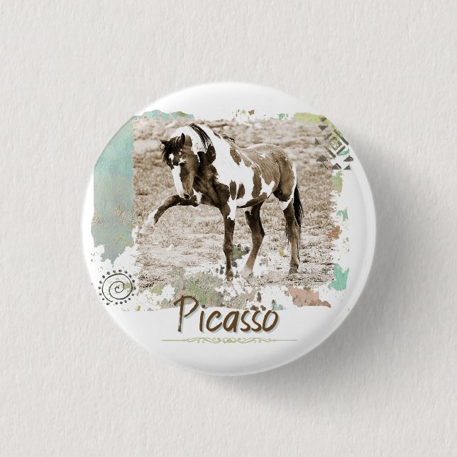 Wild Paint Horse Picasso Western Photo Button Pin (Front)