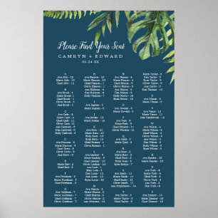 Wild Palm Navy Blue Alphabetical Seating Chart