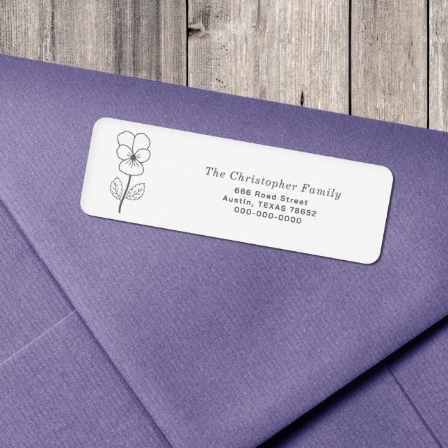 Wild Pansy Line Art Return Address Label (Wild Pansy Line Art Return Address Label)