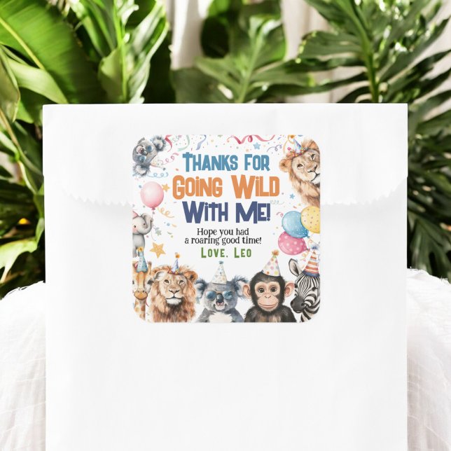 Wild Party Animals 1st Birthday Safari Thanks Square Sticker (Wild Party Animals 1st Birthday Safari Thanks Square Sticker)
