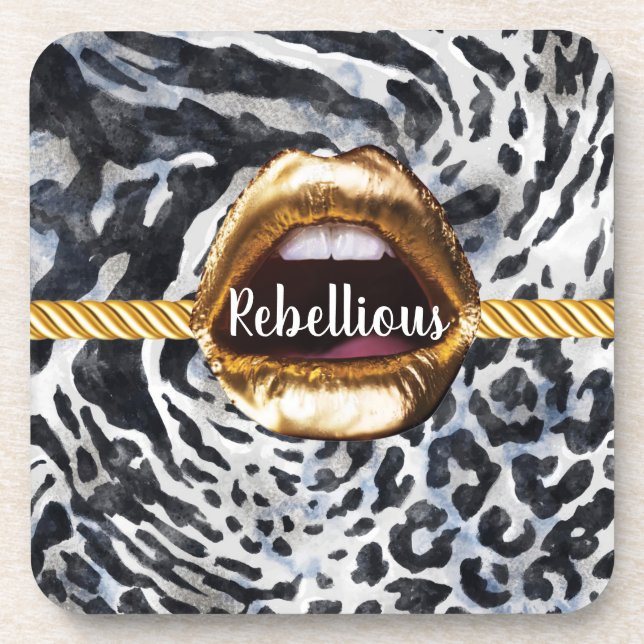 Wild Pattern Gold lips Gift Décor Beauty Girly Coaster (Front)