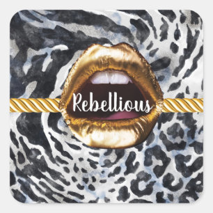 Wild Pattern Gold lips Gift Décor Beauty Girly Square Sticker