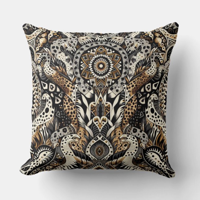 Wild Patterns of Zebra, Leopard and Snakes Scales Throw Pillow (Front)