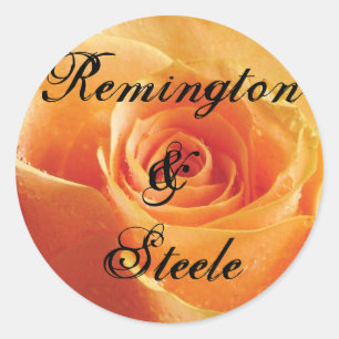 Wild Peach Rose Personalized Wedding Classic Round Sticker