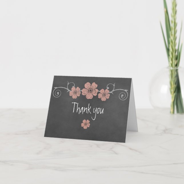 Wild Peach Roses Chalkboard Thank You Note Card (Front)