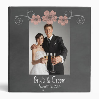Wild Peach Roses Chalkboard Wedding Photo Album Binder
