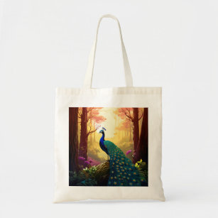 Wild Peacock in a Forest at Dusk Tote Bag
