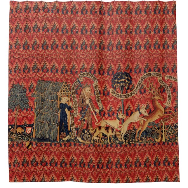 WILD PEOPLE IN DEER HUNT, Animals ,Red Floral (Front)