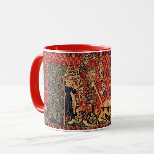 WILD PEOPLE IN DEER HUNT, Animals ,Red Floral Mug (Front Left)