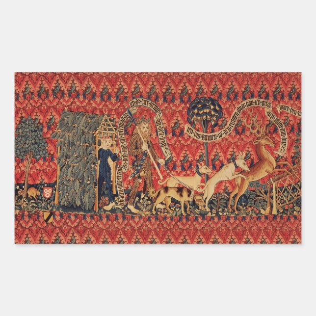 WILD PEOPLE IN DEER HUNT, Animals ,Red Floral  Sticker (Front)