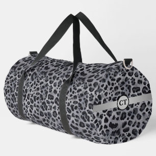 Wild Personalized Grey & Black Leopard Duffle Bag