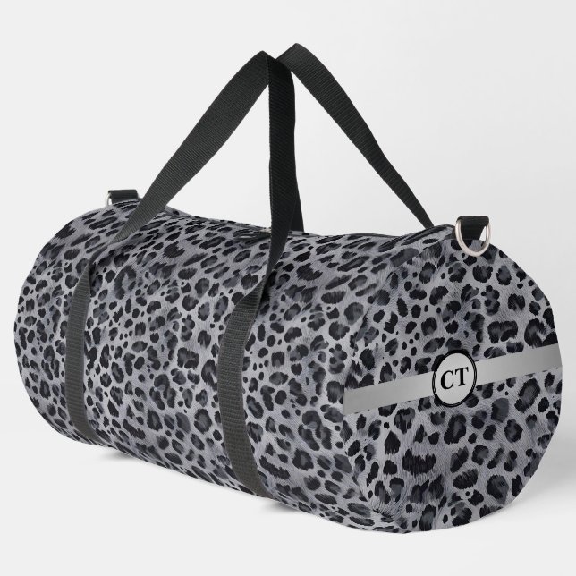 Wild Personalized Grey & Black Leopard  Duffle Bag (Left Corner)