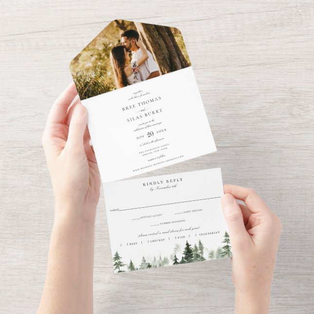  Wild Pine Forest Photo Wedding All In One Invitation (Tearaway)