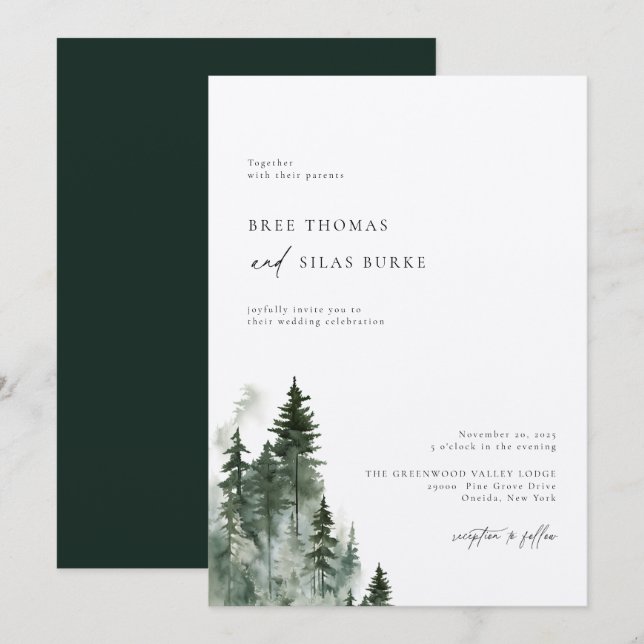 Wild Pine Forest Rustic Wedding Invitation (Front/Back)