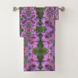 Wild Pink Asters Flower Art  Bath Towel Set