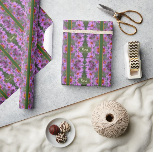 Wild Pink Asters Flower Art Personalized Wrapping Paper (Crafts)