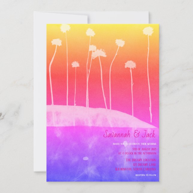 Wild Pink Colourful Unique Wedding Invitation (Front)