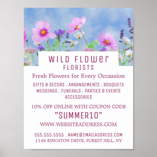 Wild Pink Floral, Floristry Advertising Poster (Front)