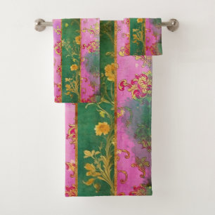 Wild Pink Grunge Damask - Bath Towel Set